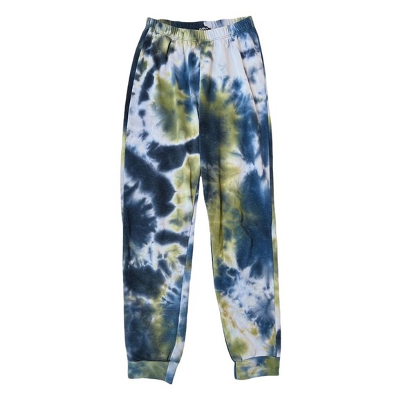 Forever 21 Publik Blue Green Tie Dye Jogger Sweatpants Loungewear Elastic Waist - Picture 1 of 6